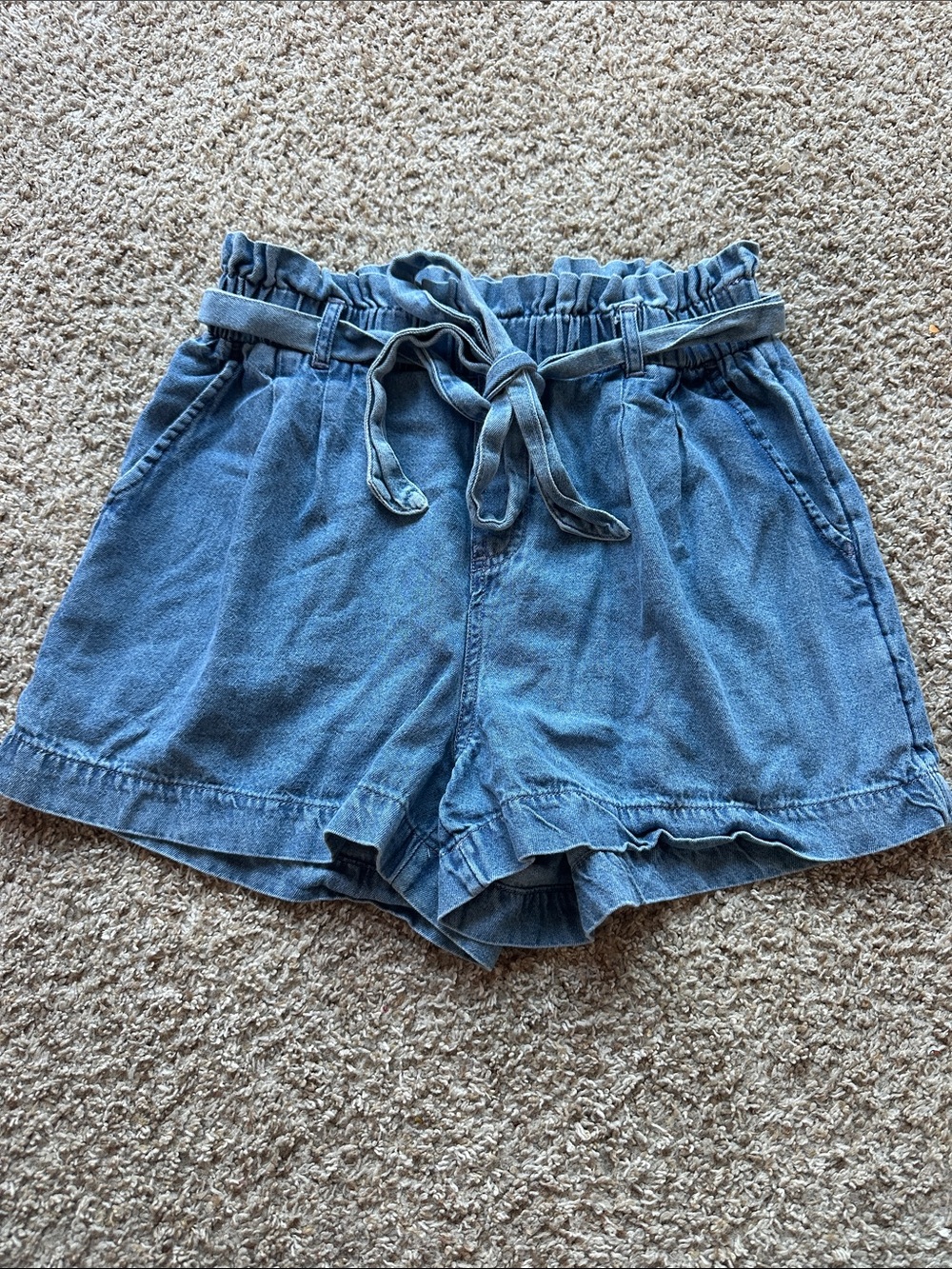American Eagle Outfitters Light Blue Paperbag Waist Tie Denim Shorts